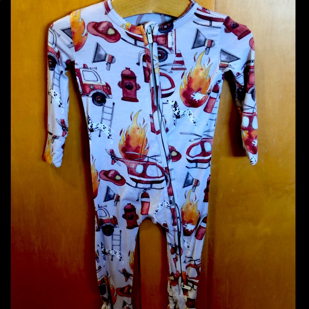Posh Peanut Bamboo 6-9 month old Onesie Footie Fire Fighter Theme